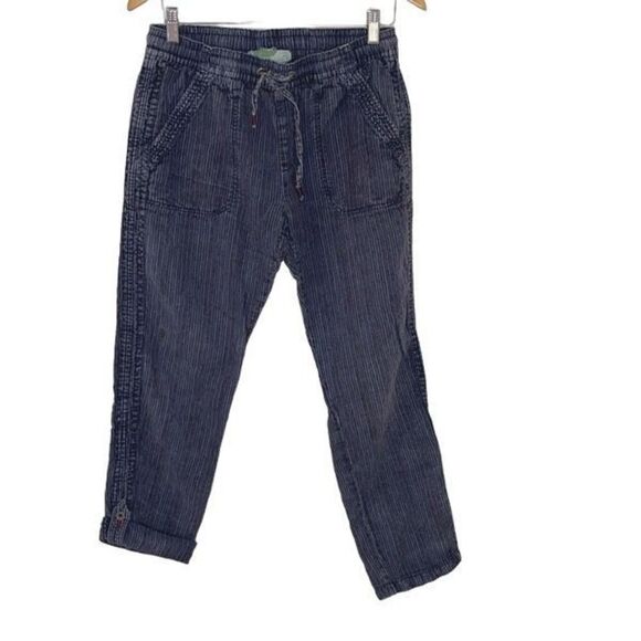 Anthropologie Womens Roll Hem Pants‎ Capri Linen Textured Pocket Blue Size Small - Picture 1 of 10